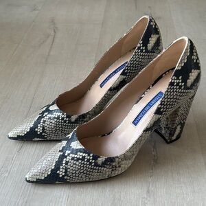 Stuart Weitzman Black and Cream Snakeskin Heels